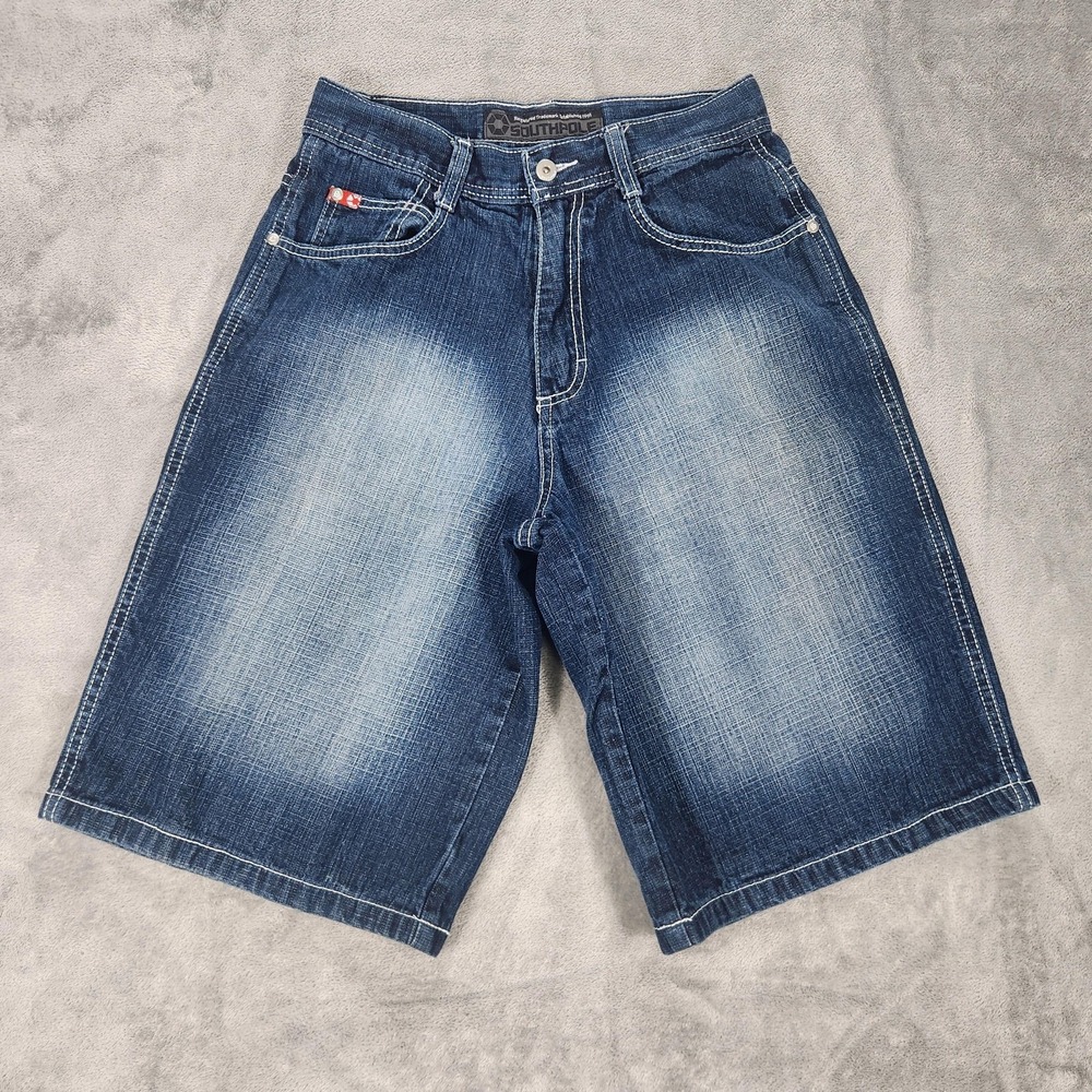 Southpole Shorts Mens 28 Red Tab Y2K‎ Blue Denim Faded Bermuda Baggy